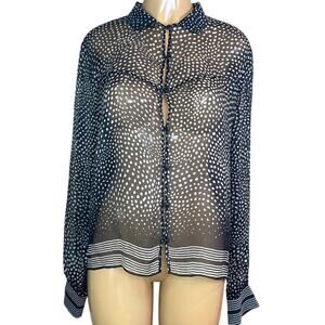 Rag & Bone Libby Printed Button-Front Silk Top Sheer Polkadot Size Large